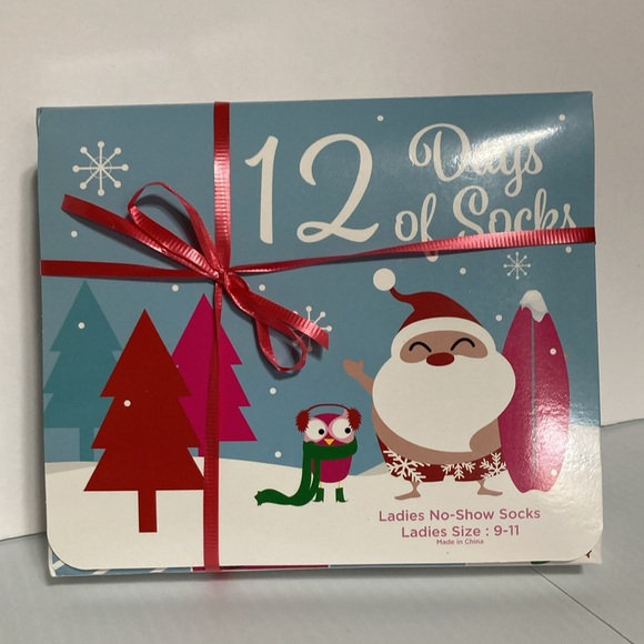 Christmas 12 Days of Socks Gift Box 12 Pairs No Show Socks Ladies 9-11 - Picture 2 of 10